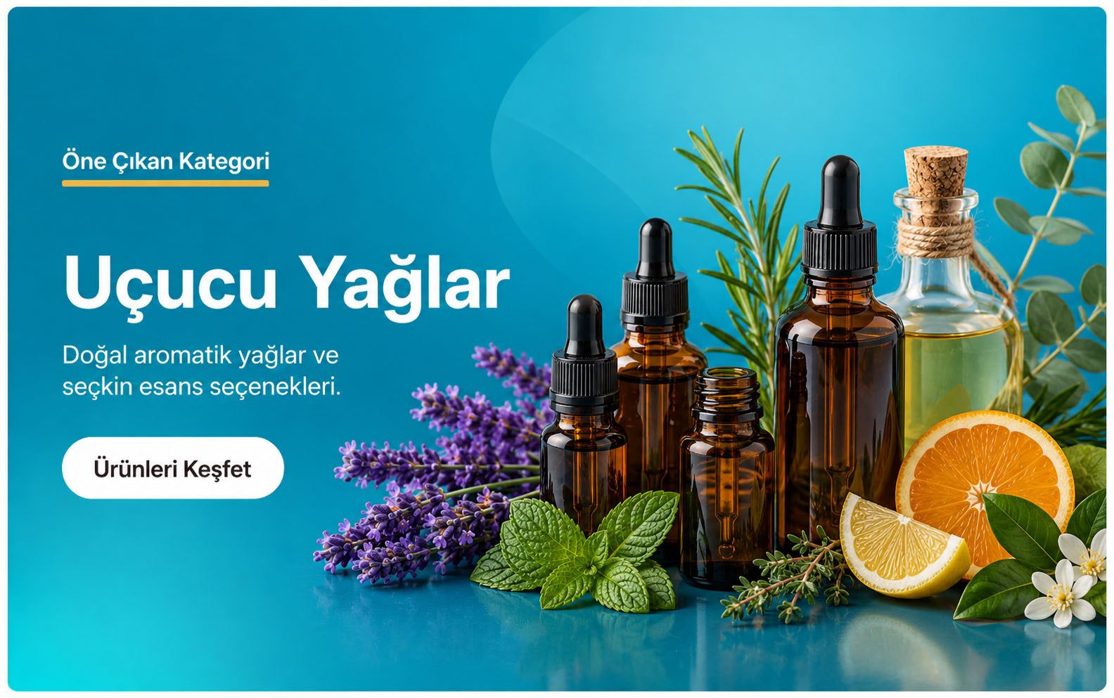 Uçucu Yağlar kategorisi – doğal aromatik yağlar ve esans şişeleri