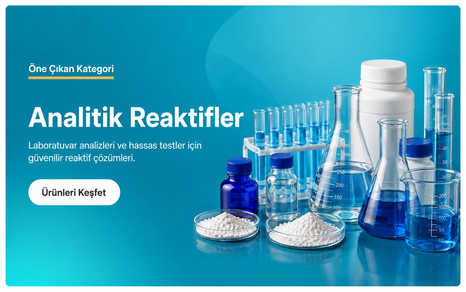Analitik Reaktifler kategorisi – laboratuvar reaktifleri ve cam malzemeler